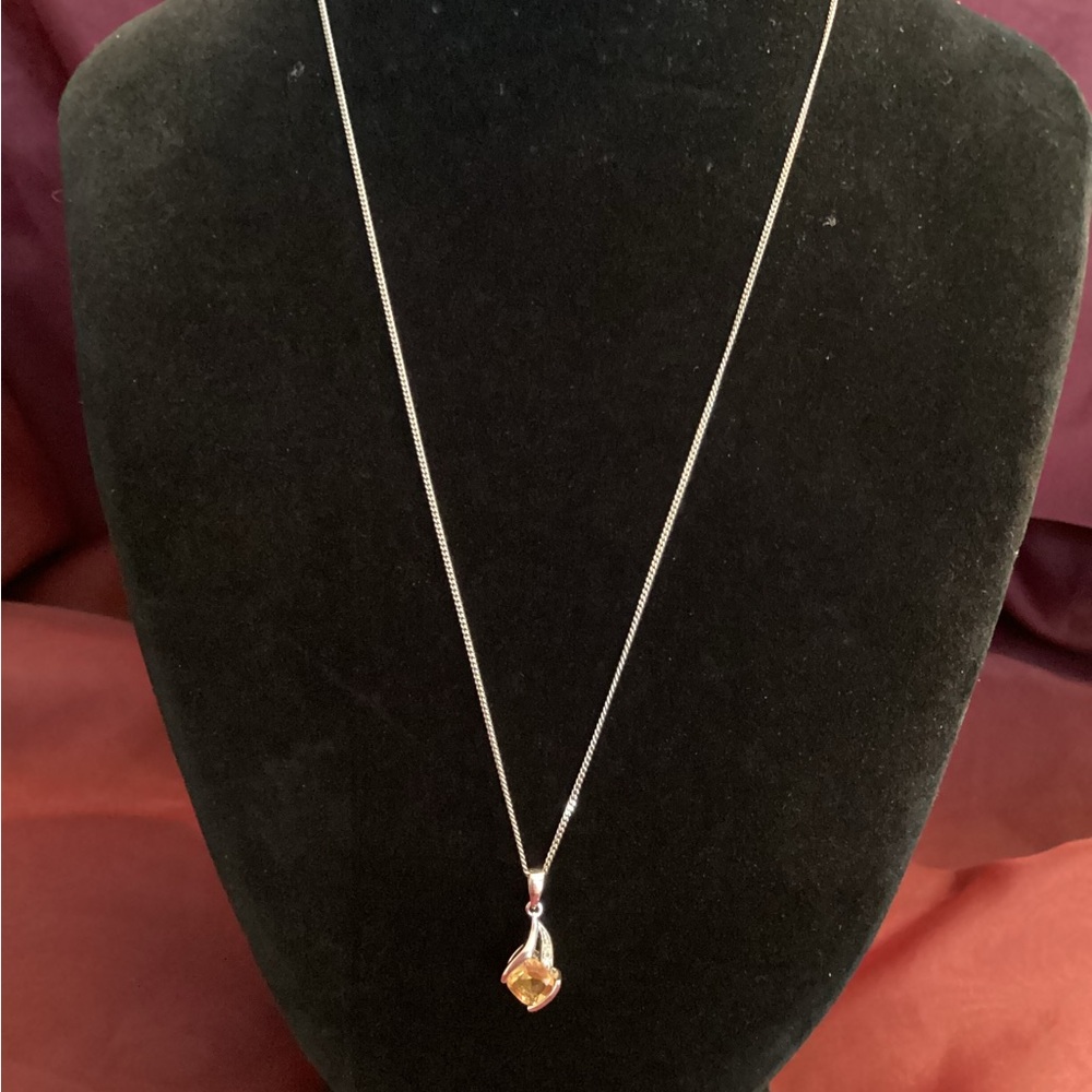 Citrine & Diamond Pendant Necklace